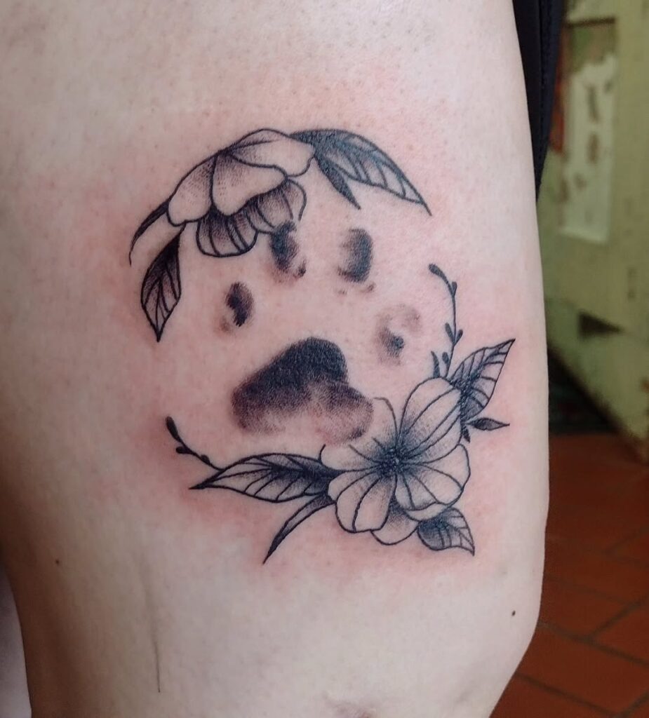 Paw Print Tattoo with Floral Frame Tattoo Design