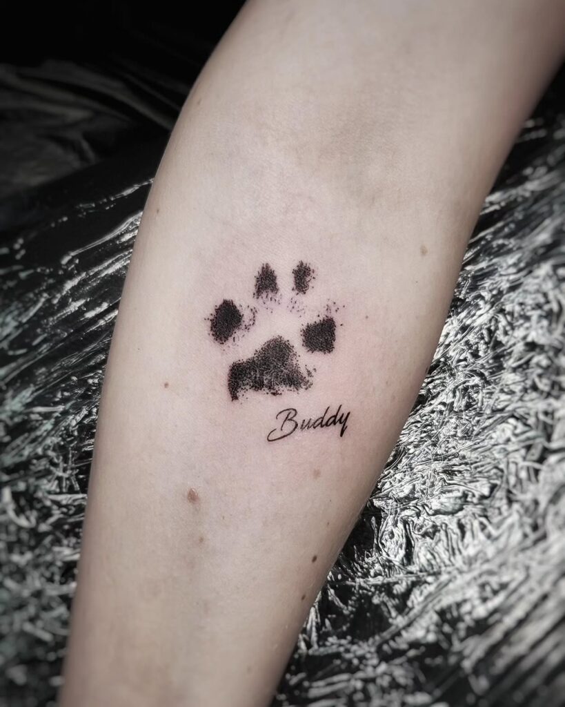 Paw Print Tattoo with Name Tribute Tattoo Design