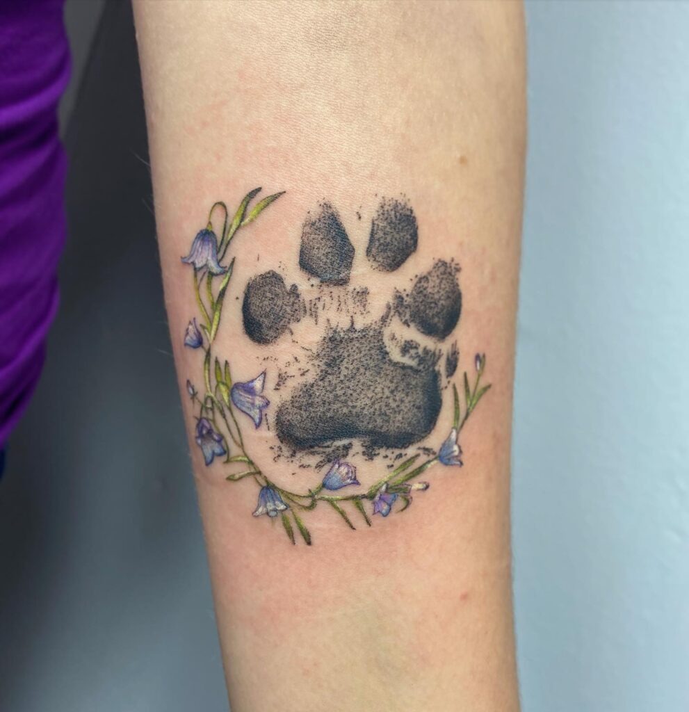 Paw Print with Bluebell Frame Tattoo Tattoo Design