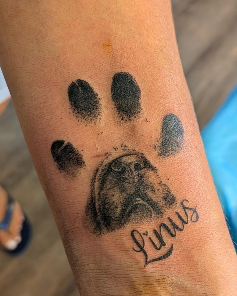 Personalized Paw Print Tattoo with Pet Portrait Tattoo Design