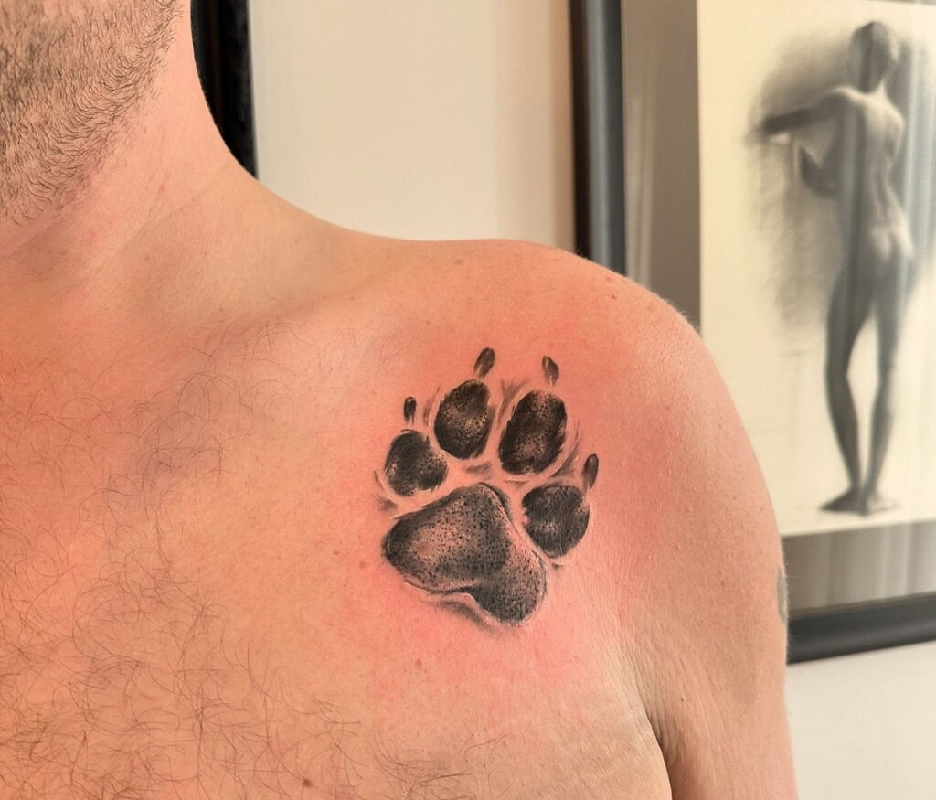 Realistic Paw Print Shoulder Tattoo Tattoo Design