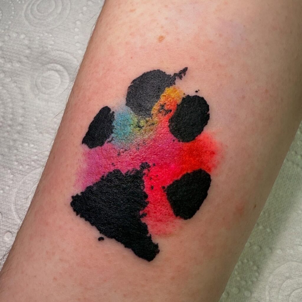 Vibrant Watercolor Paw Print Tattoo Tattoo Design