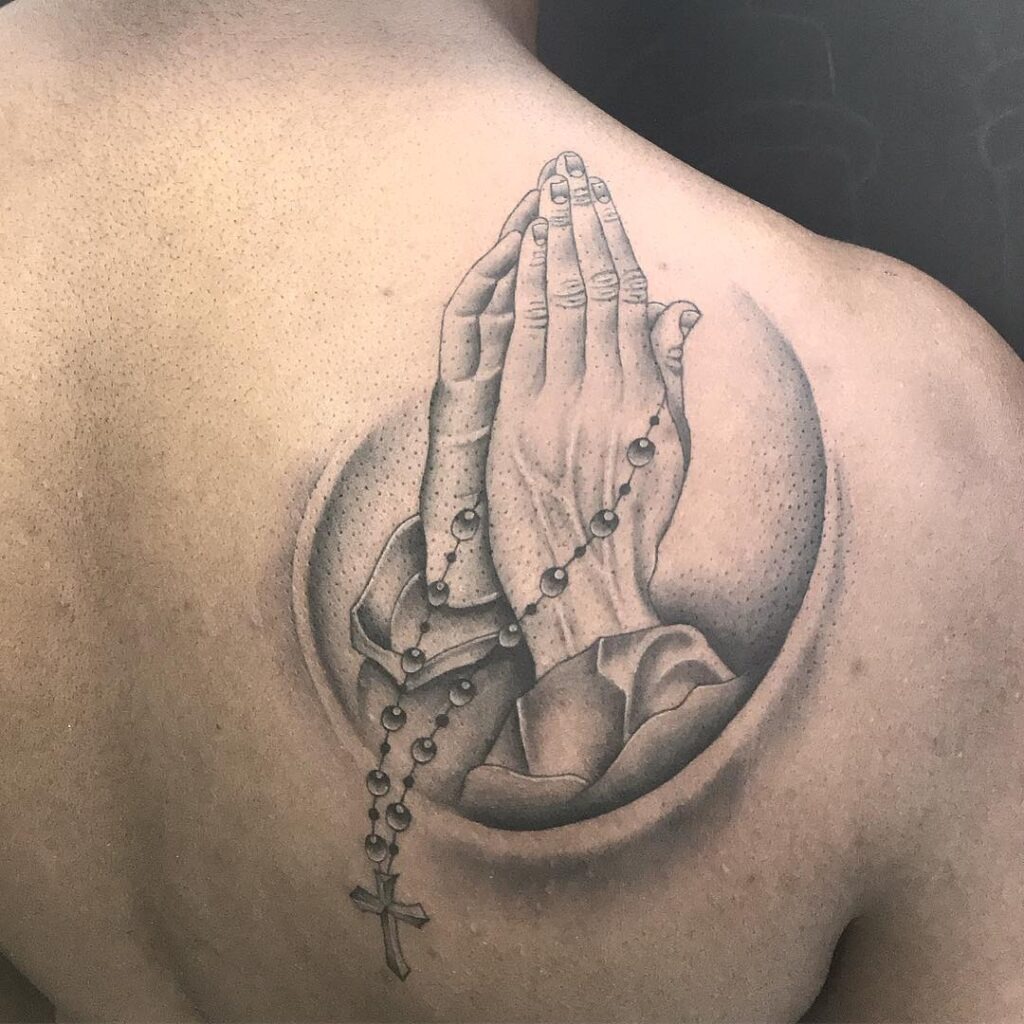 Dotwork Praying Hands with Custom Pendant Tattoo Tattoo Design