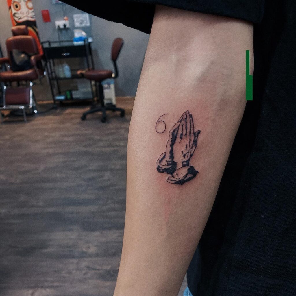 Full Forearm Praying Hands with Doves and Roses Tattoo Tattoo Design