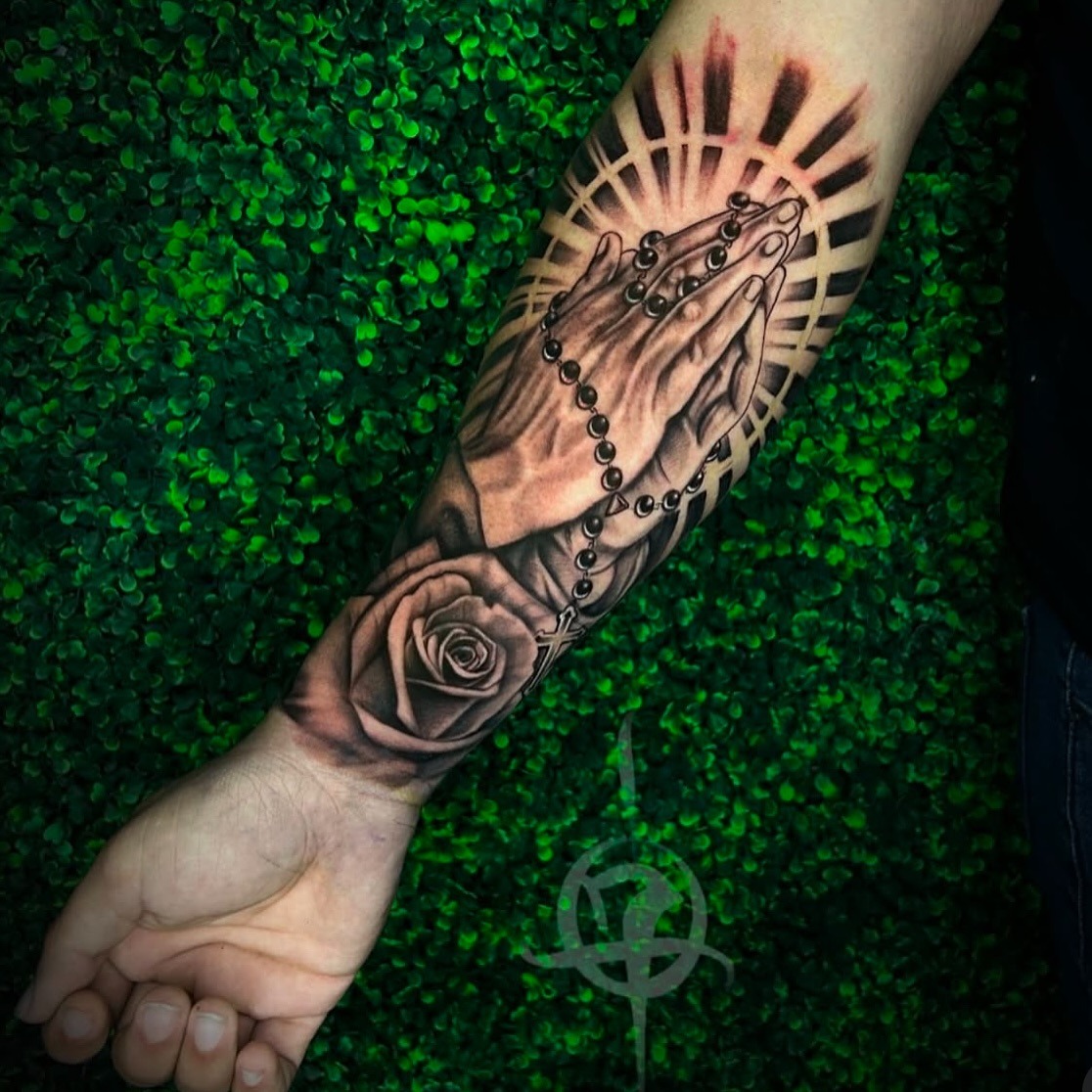 Keep the Faith Neo-Traditional Praying Hands Tattoo Tattoo Design
