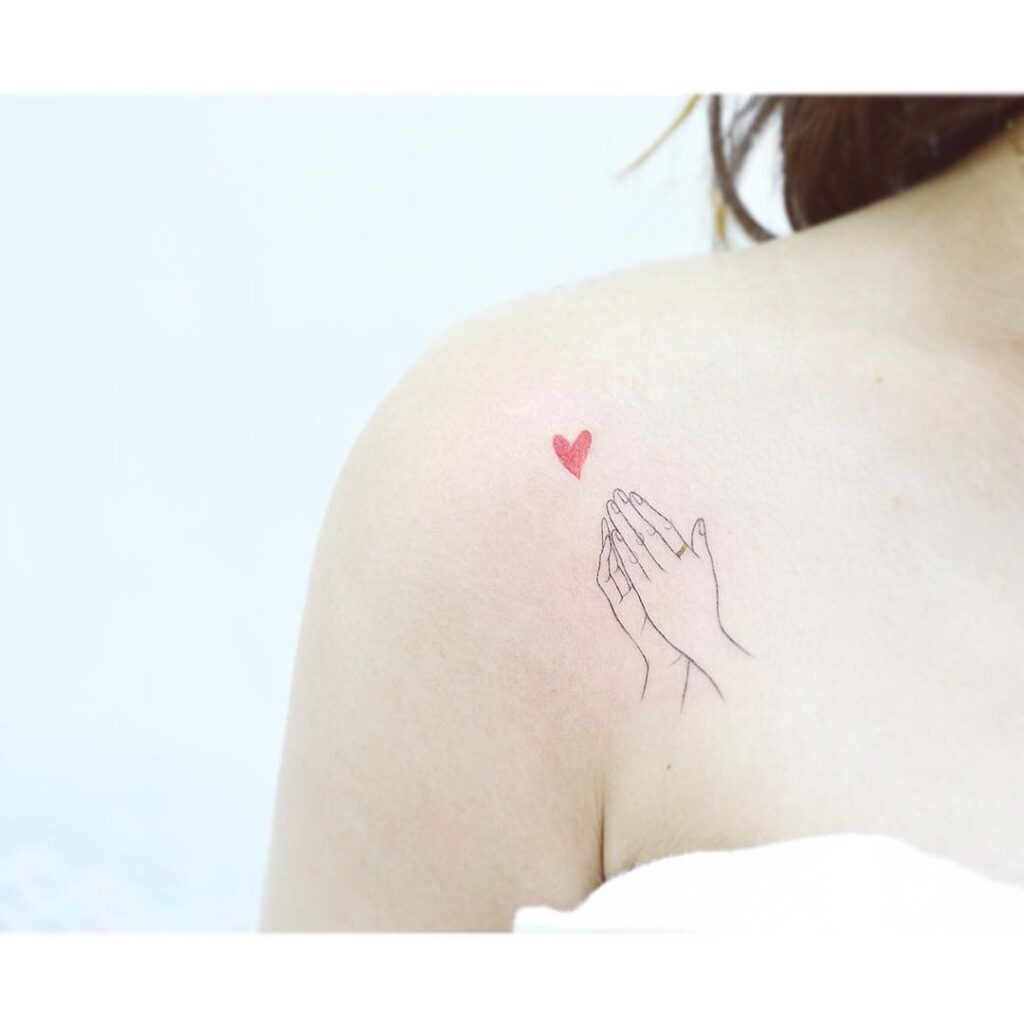 Minimalist Praying Hands with Heart Tattoo Tattoo Design
