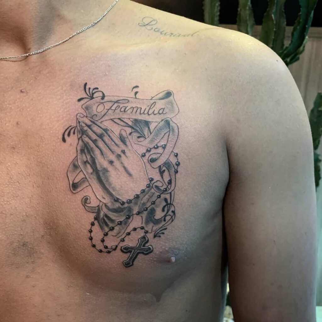 Praying Hands and Cross Upper Arm Tattoo Tattoo Design