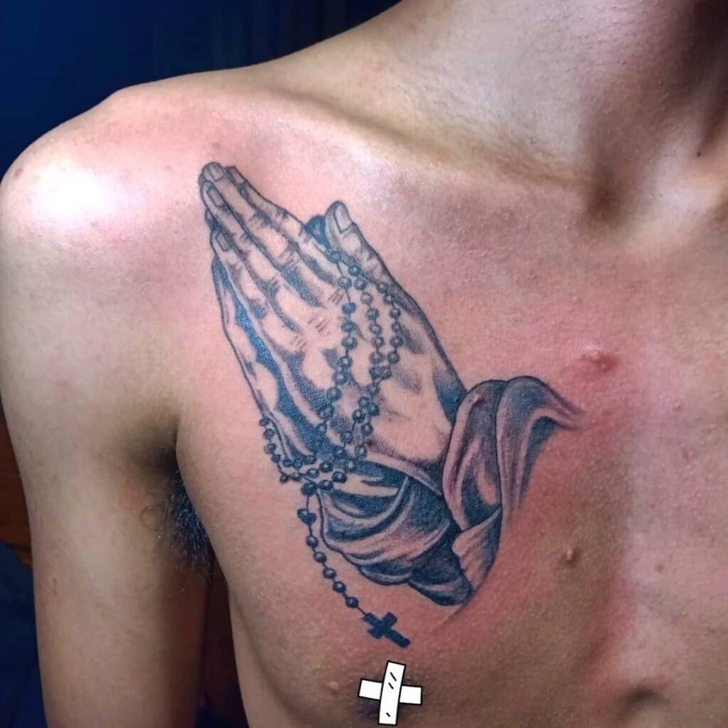 Praying Hands and Rose Forearm Tattoo Tattoo Design
