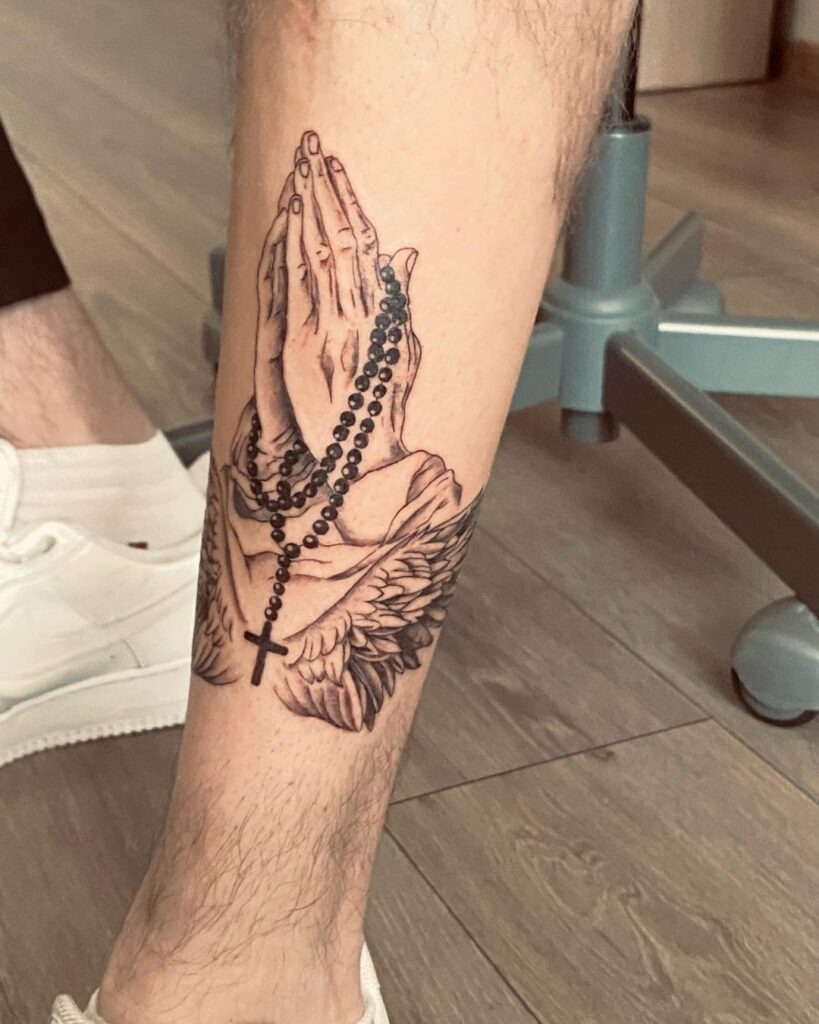 Praying Hands and Three Crosses Tattoo Tattoo Design