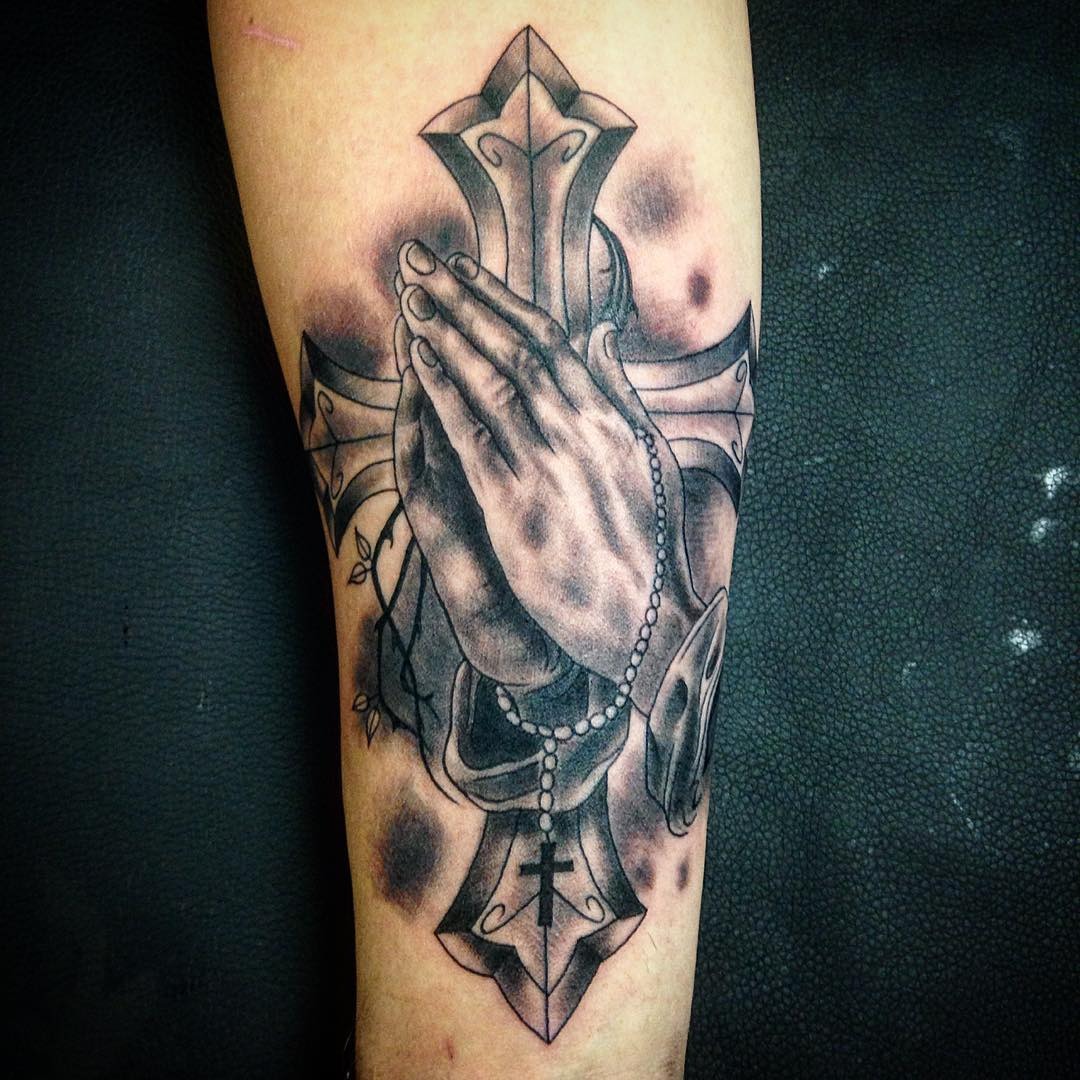 Praying Hands with Cross and Rosary Tattoo Tattoo Design