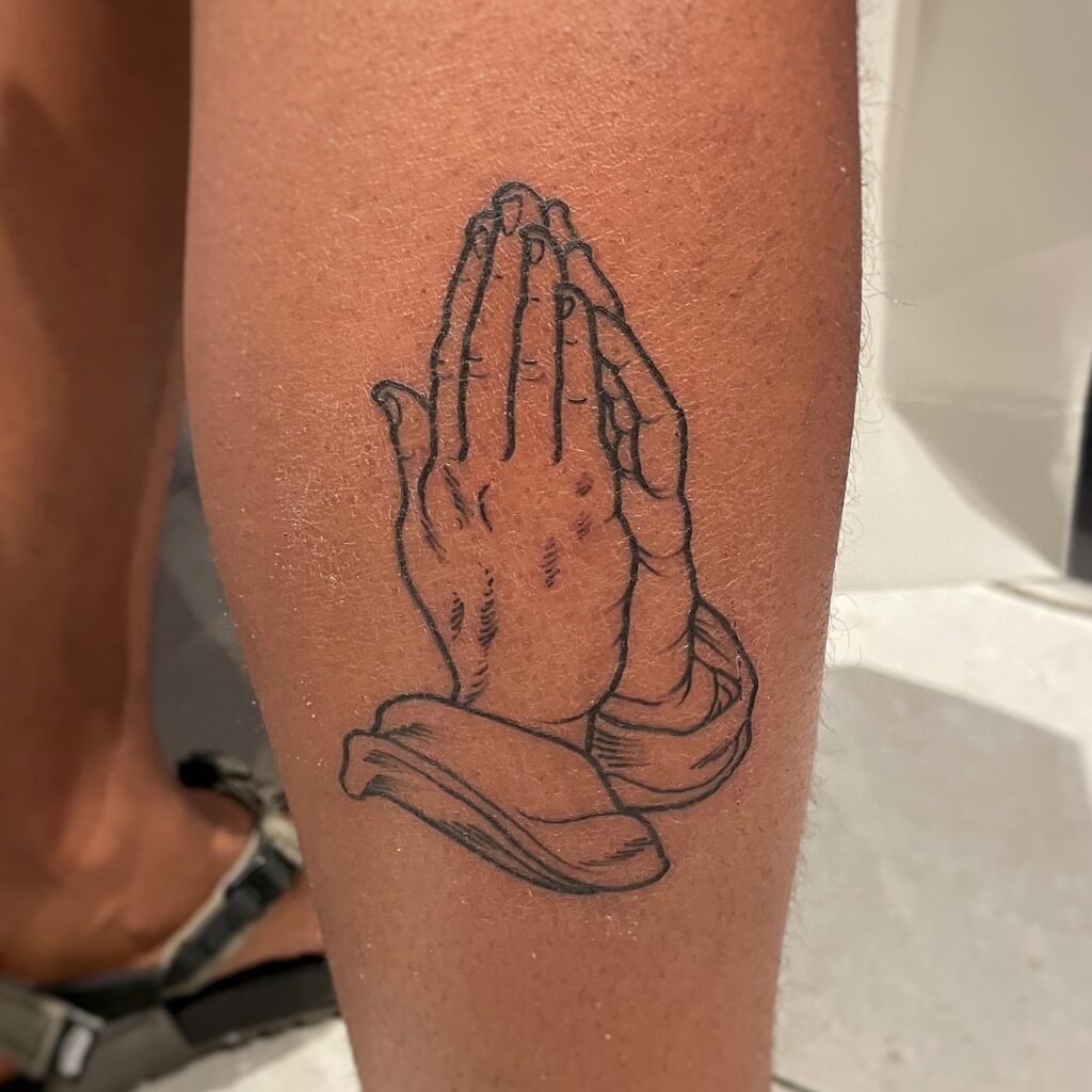 Praying Hands with Rosary and Khanda Symbol Tattoo Tattoo Design