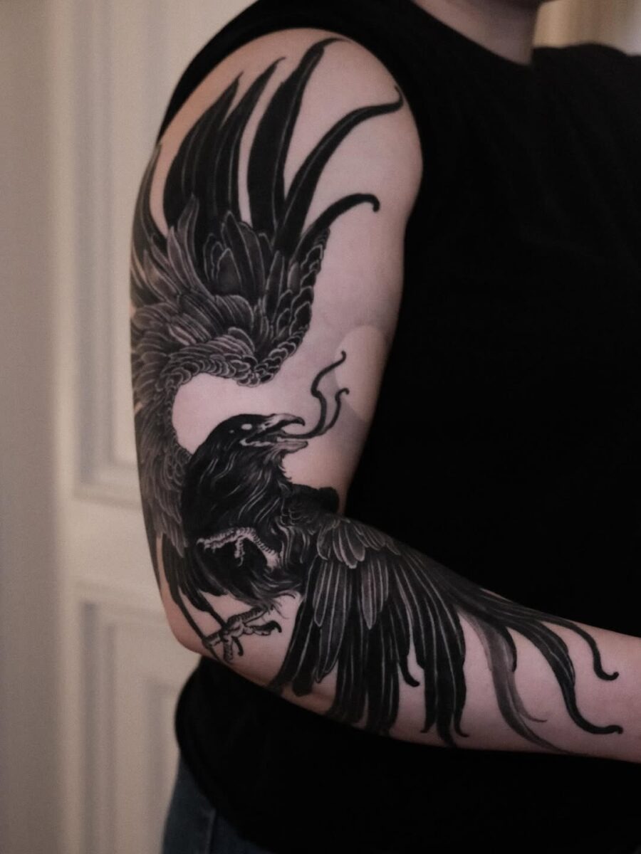 Bold raven tattoo with intricate detailing Tattoo Design