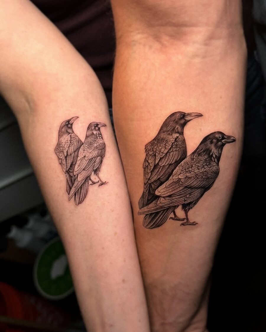 Elegant duo of ravens in detailed artistry Tattoo Design