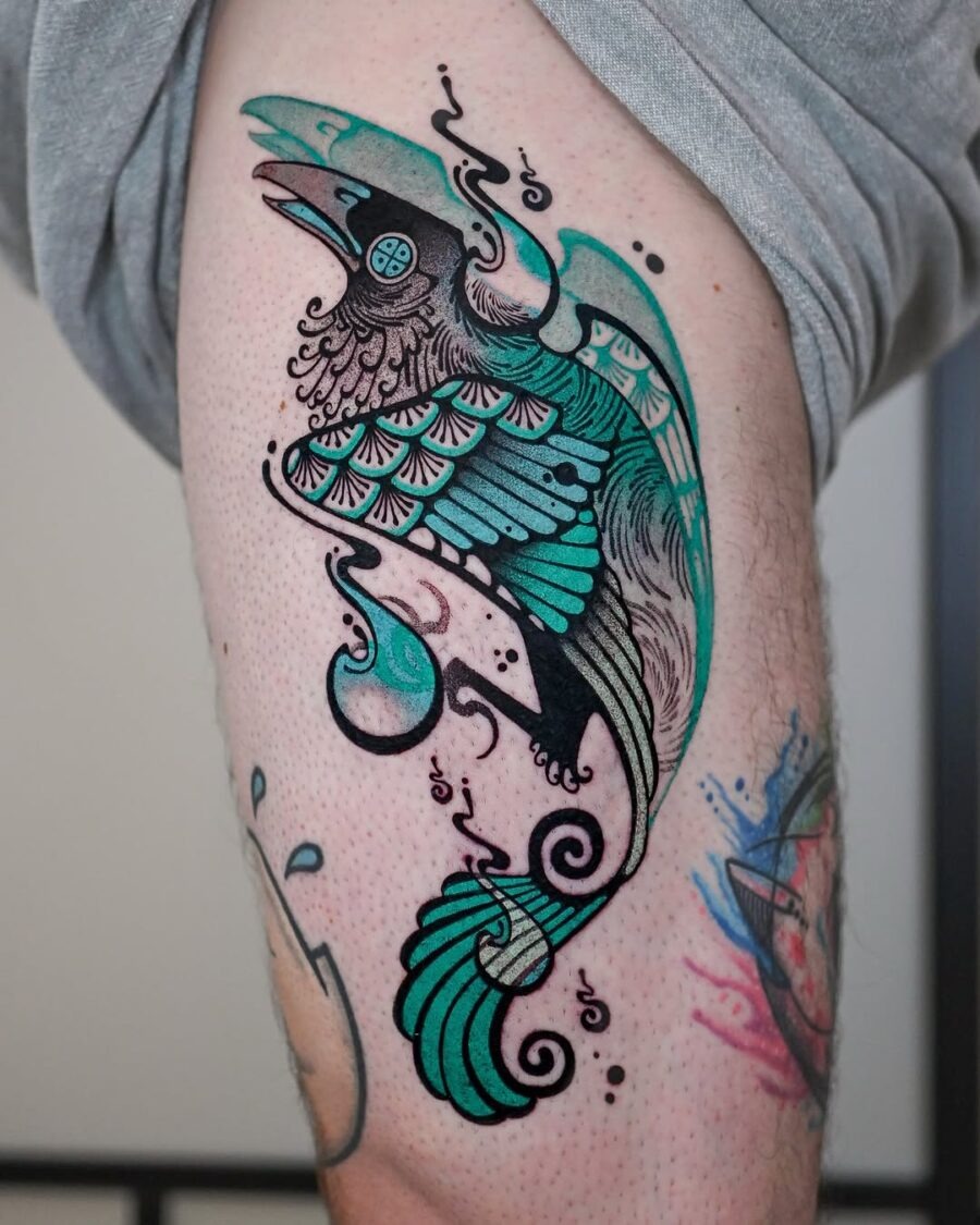 Elegant raven tattoo with intricate details Tattoo Design