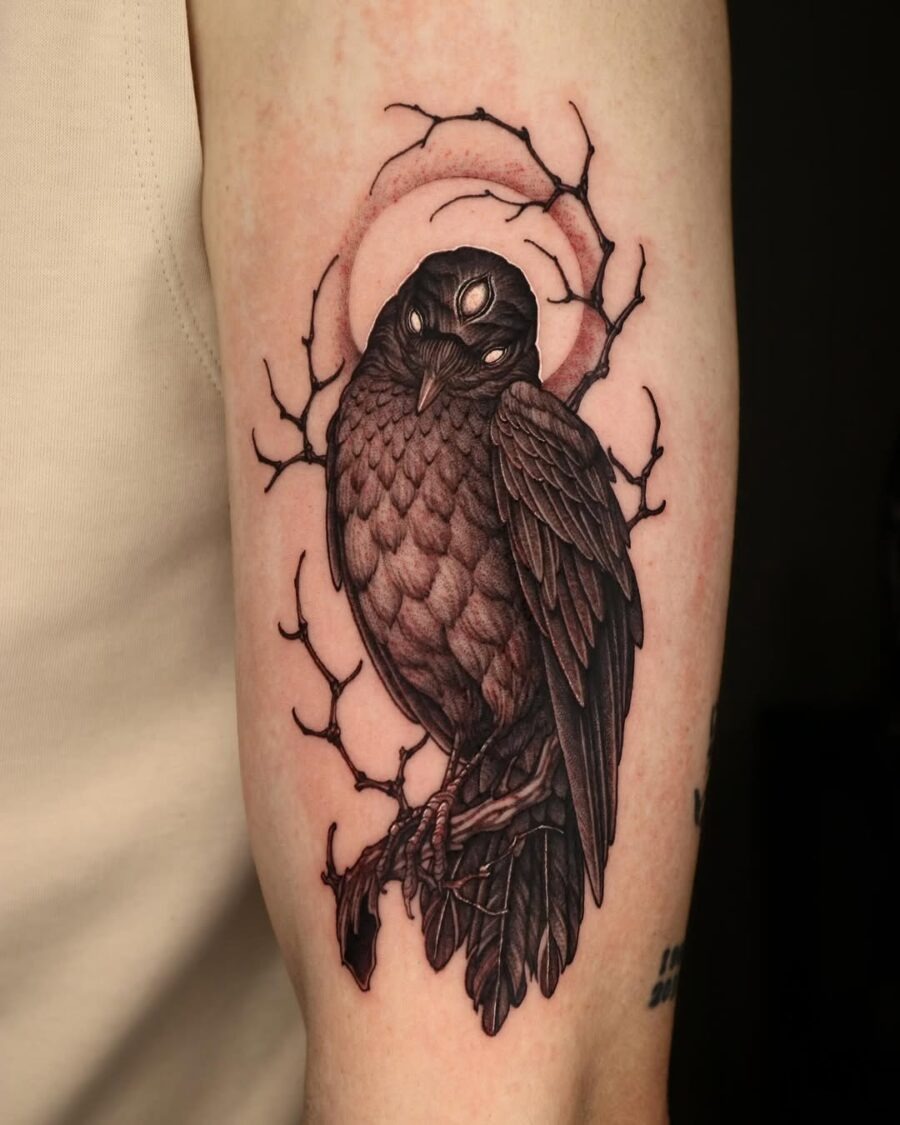 Intricate raven tattoo with ethereal vibes Tattoo Design