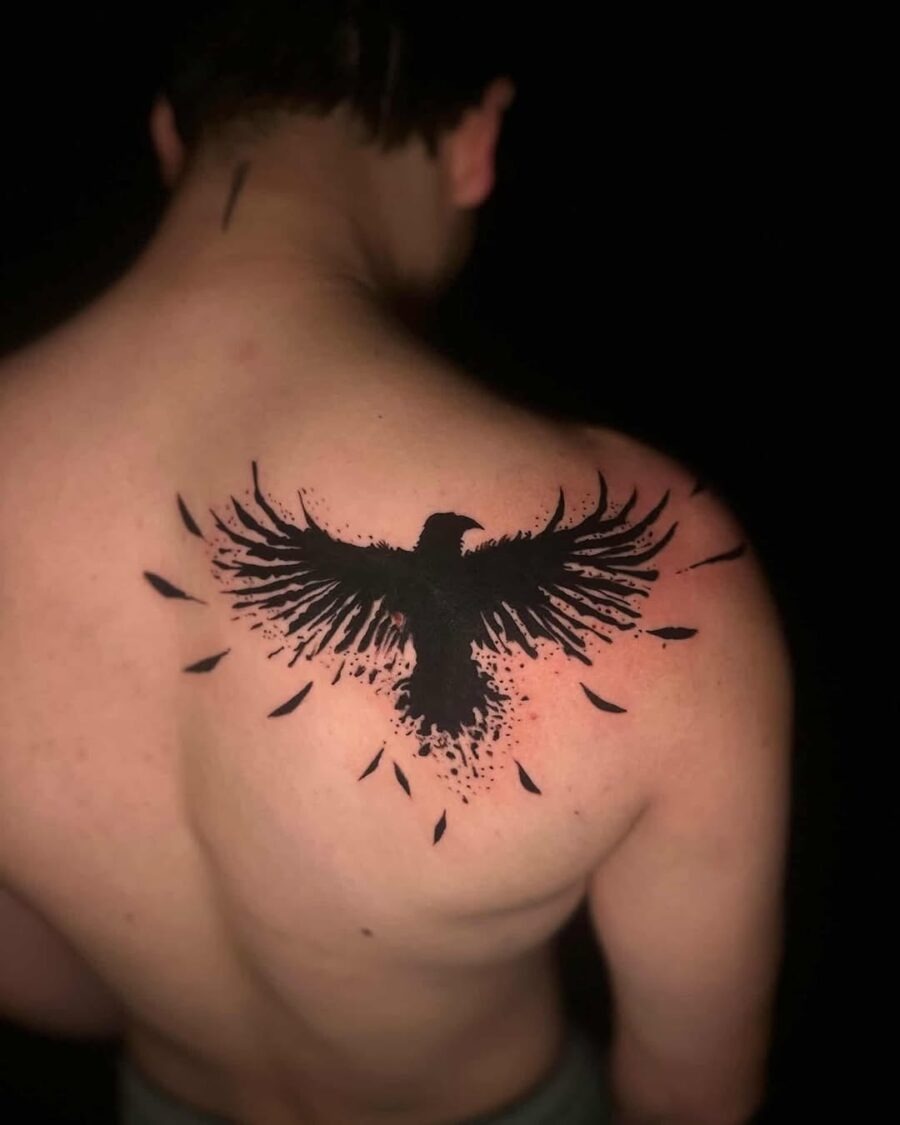 Striking black raven tattoo with detailed wings Tattoo Design