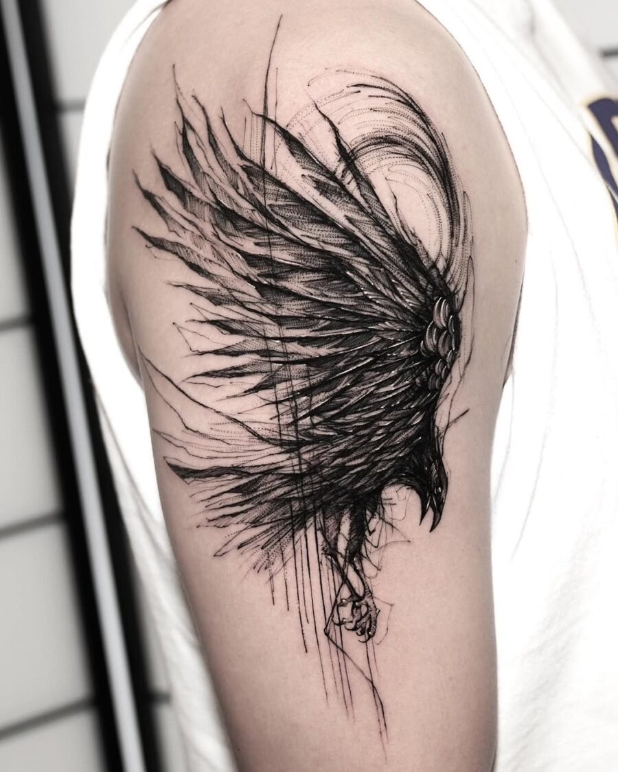 Stunning Artistic Raven Tattoo on Arm Tattoo Design