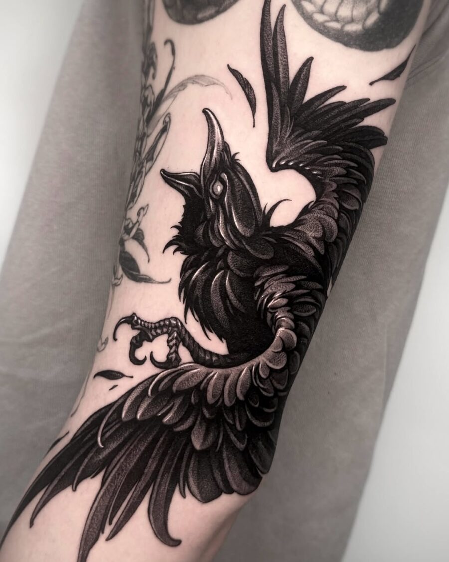 Stunning Blackwork Raven Tattoo Design Tattoo Design