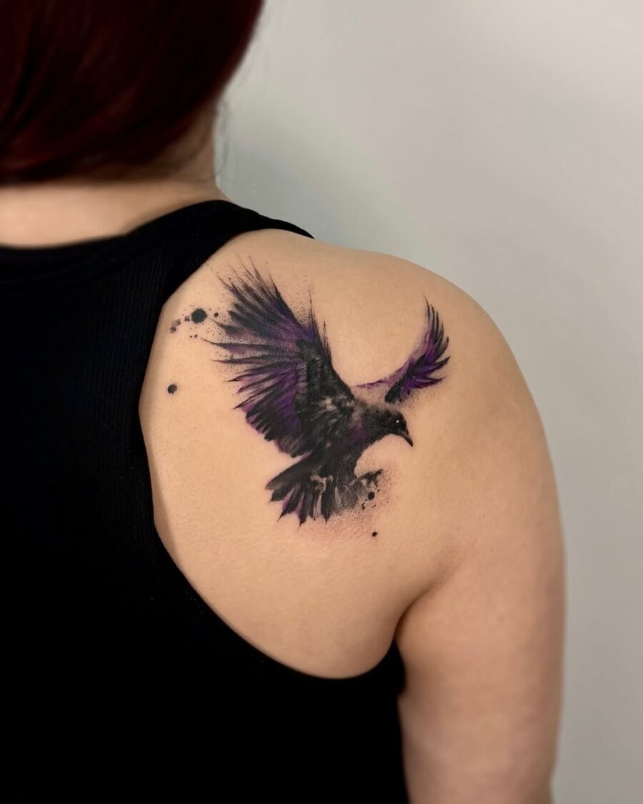 Stunning purple and black raven tattoo design Tattoo Design