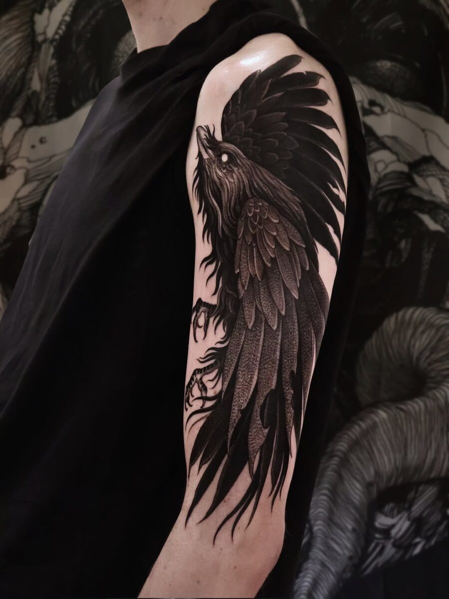 Stunning raven tattoo showcasing intricate details Tattoo Design