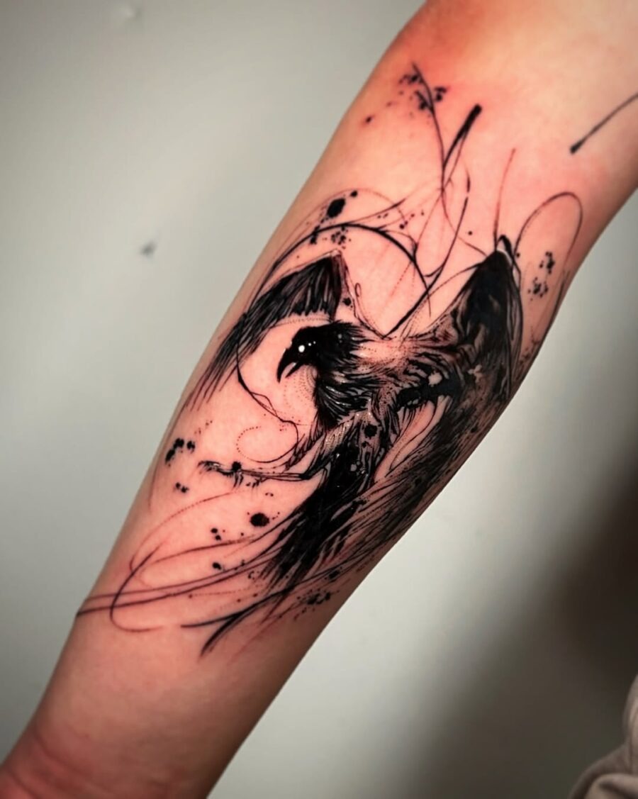 Stylish abstract raven tattoo with bold ink Tattoo Design