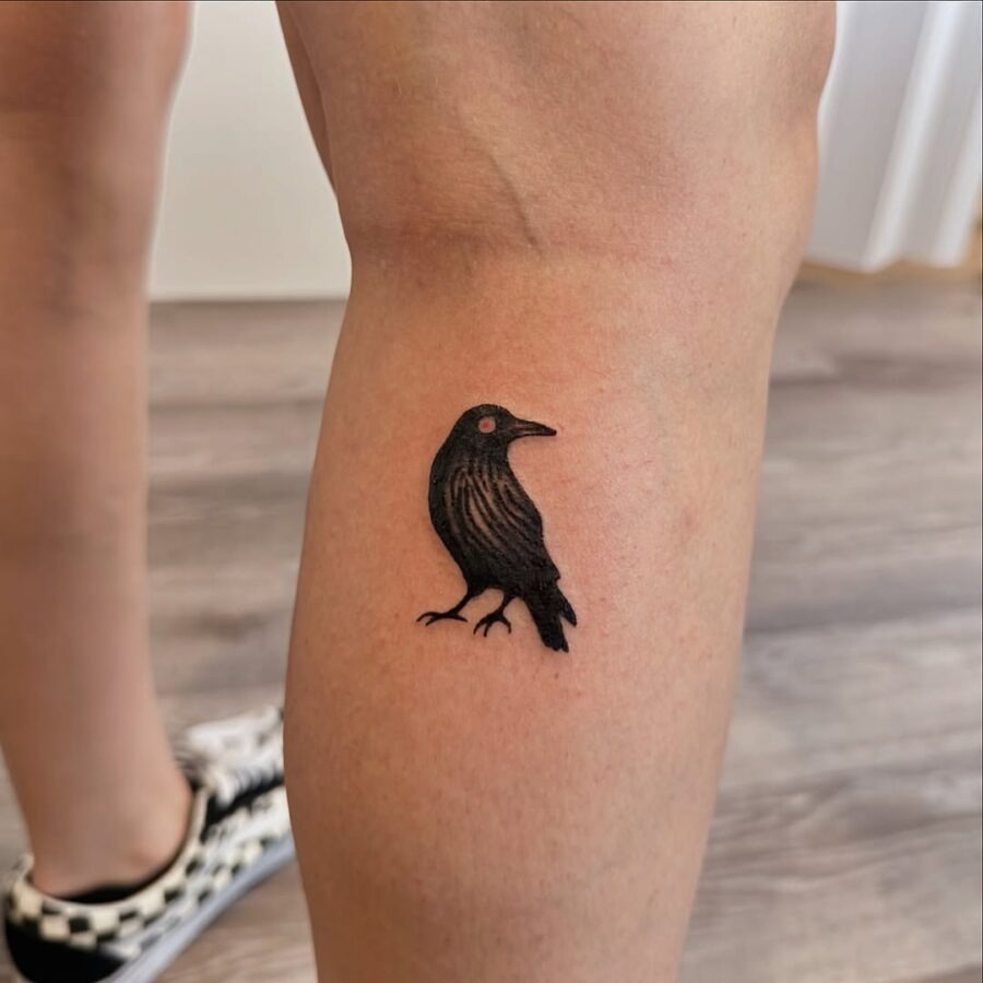 Stylish Raven Tattoo on the Leg Tattoo Design