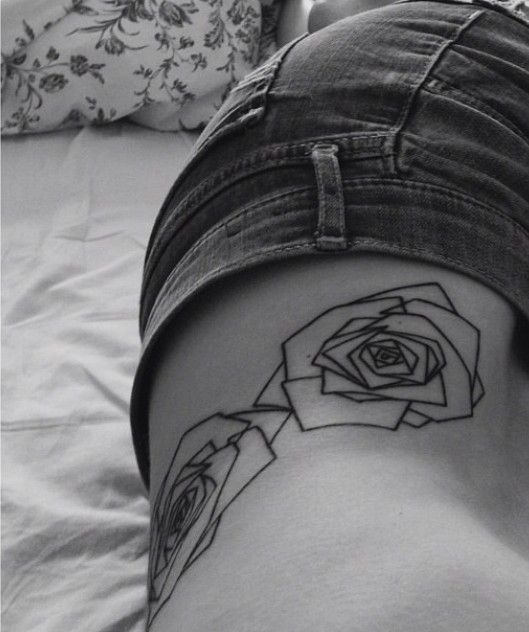Clear Rose Flower Outlines Tattoos On A Girls Side Tattoo Design