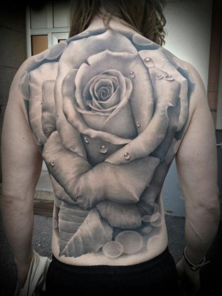 Cool Rose Tattoo On A Guys Back Tattoo Design