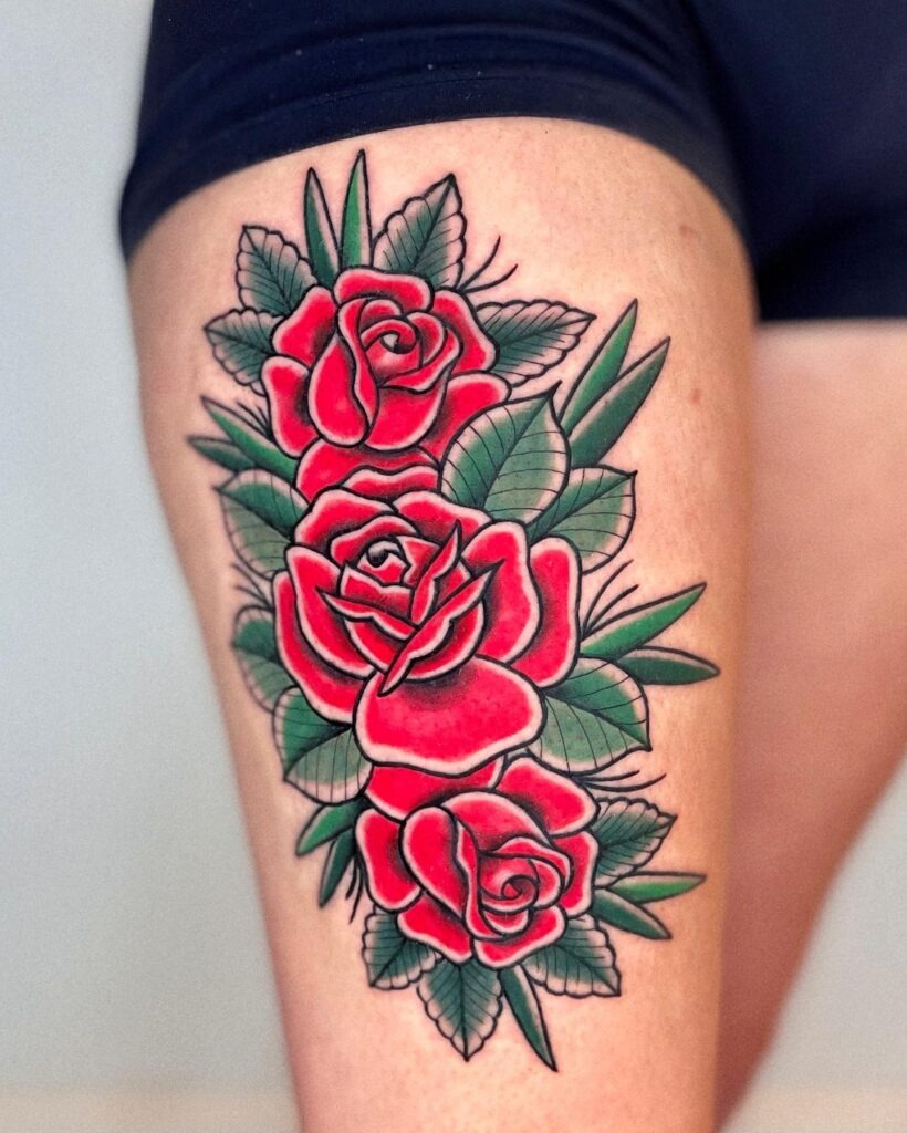 Bold Traditional Three Roses Tattoo Tattoo Design