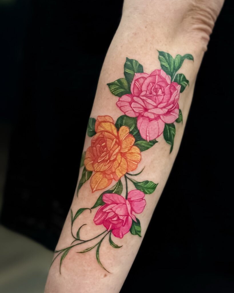 Colorful Rose Trio Tattoo on Forearm Tattoo Design