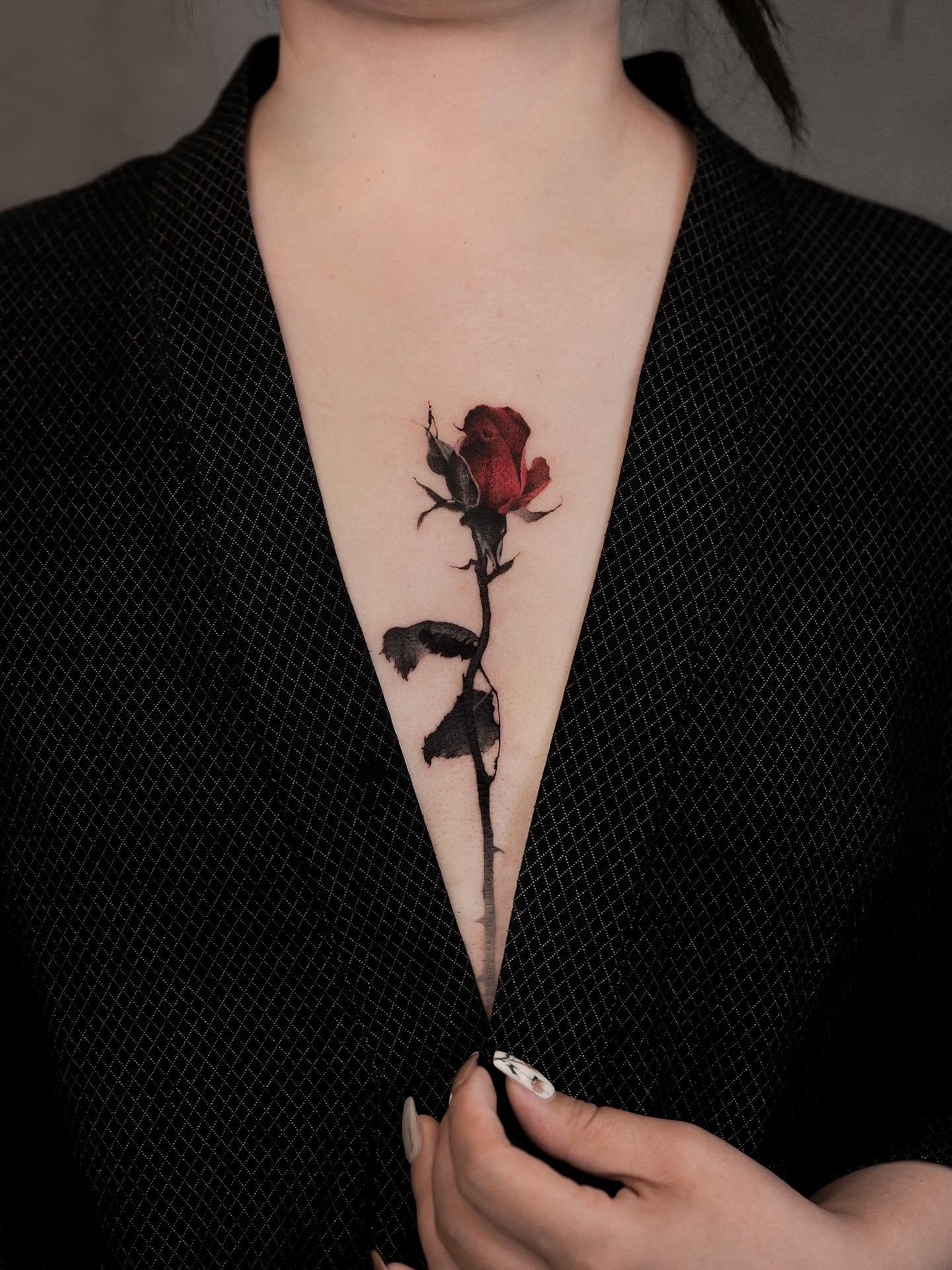 Fading Red Rose Sternum Tattoo Tattoo Design