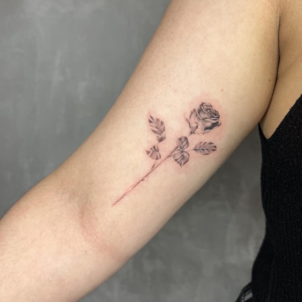 Fine Line Rose Tattoo on Arm Tattoo Design
