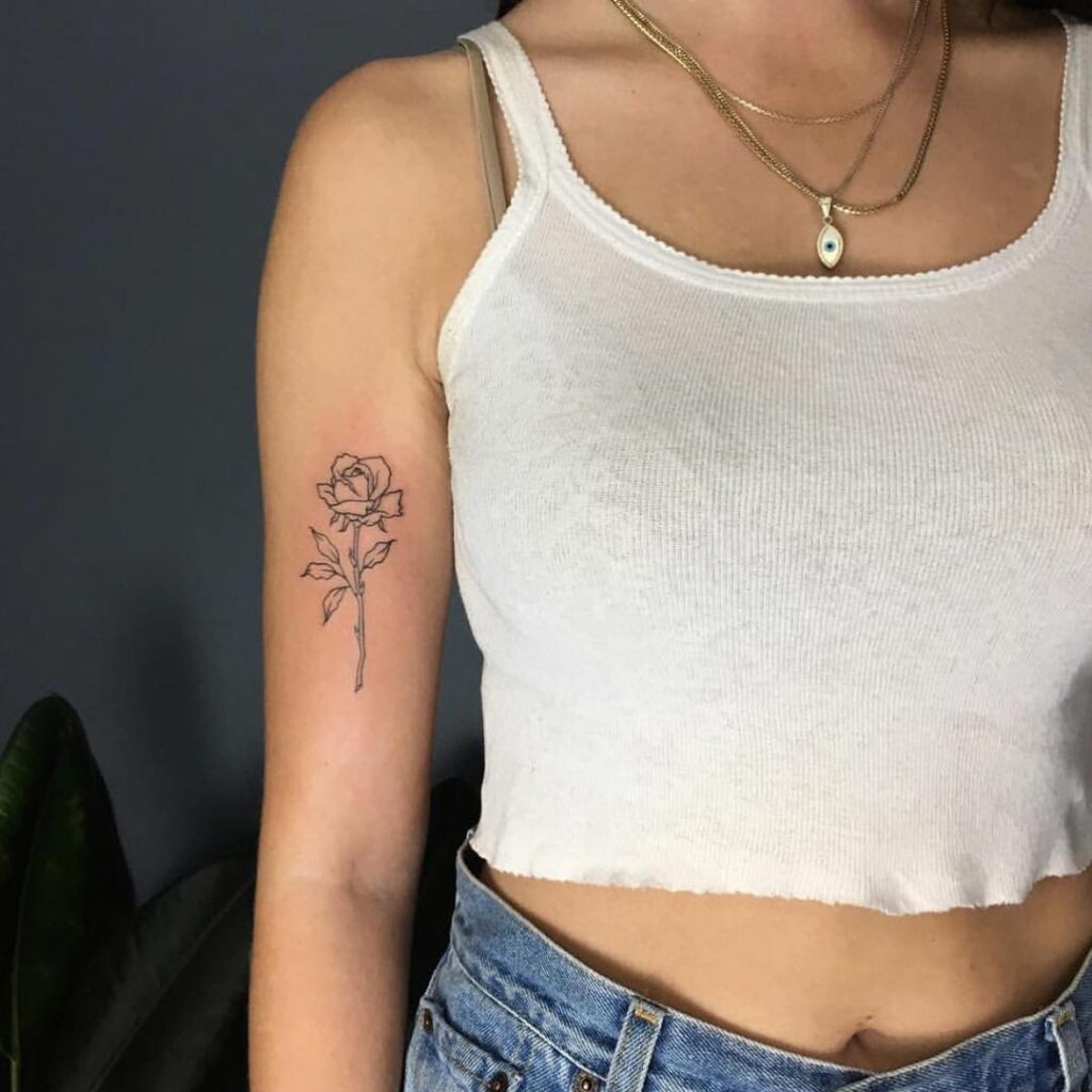 Minimalist Single Line Rose Tattoo on Arm Tattoo Design