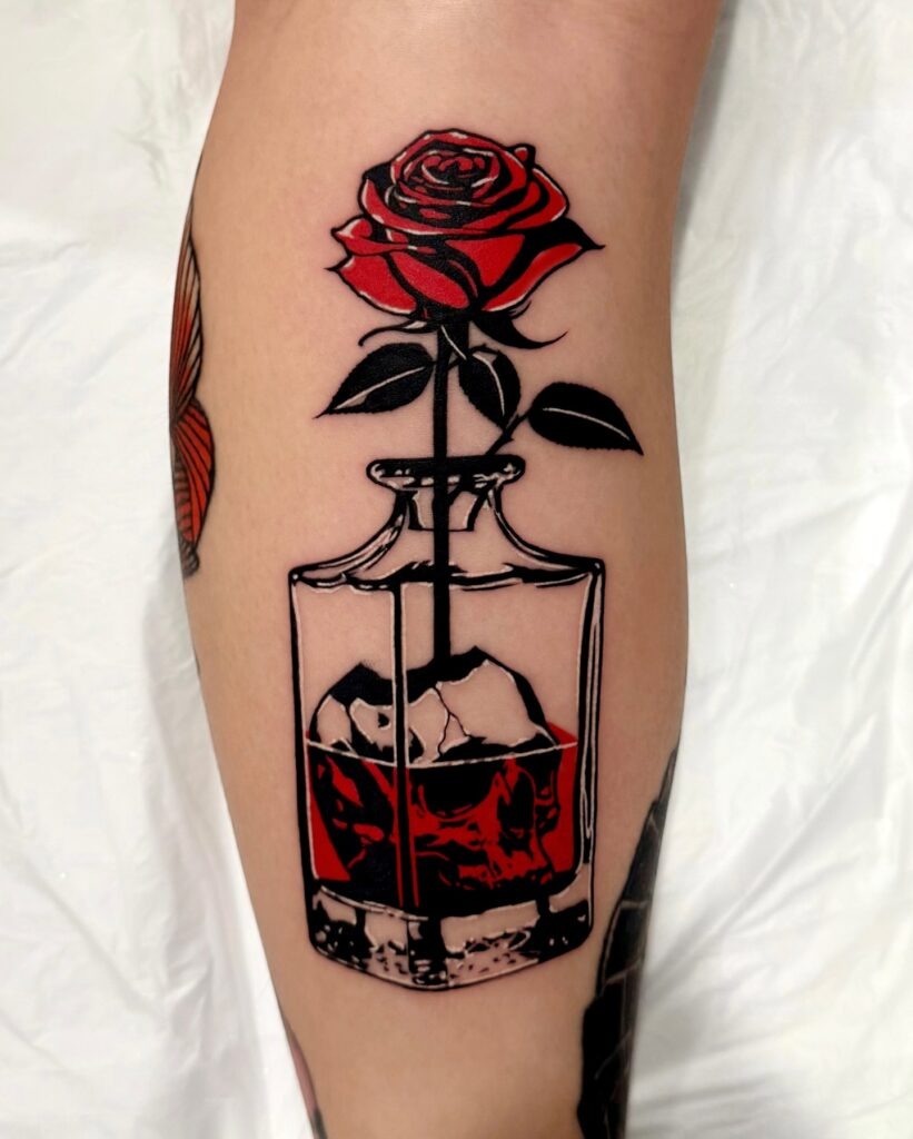 Red Rose in Whiskey Glass Tattoo Tattoo Design
