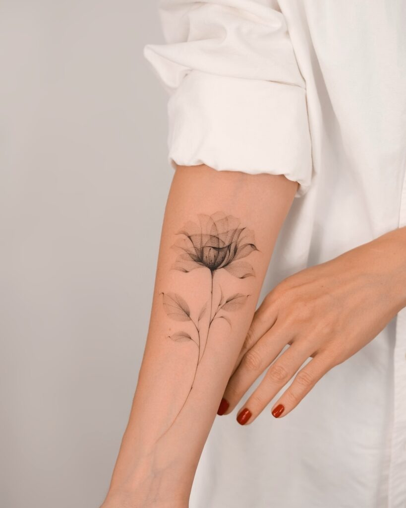 Transparent Black Rose Tattoo on Forearm Tattoo Design