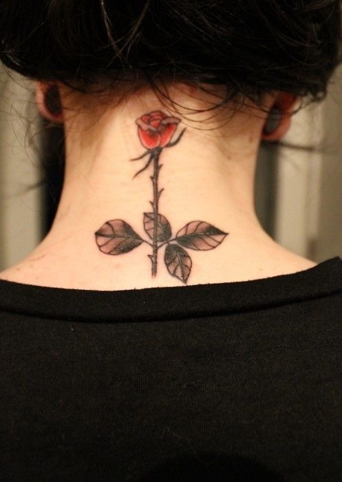 Red Long Stem Rose Neck Tattoo Tattoo Design