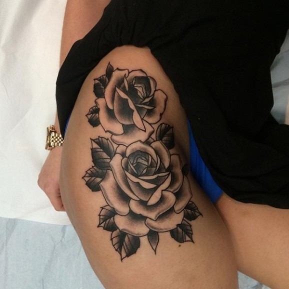 Sexy Rose Tattoo On A Lady’s Thigh Tattoo Design