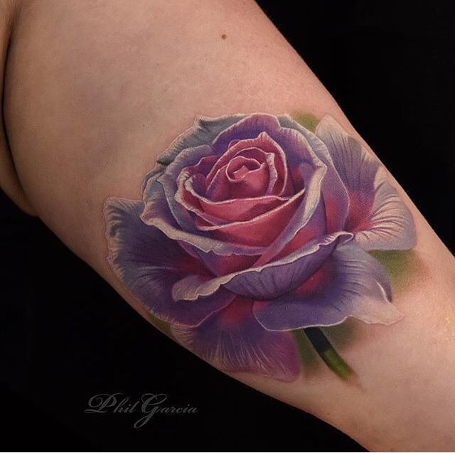 Single Pink and Purple Rose Tattoo Design