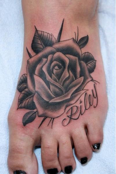 Single Rose Tattoo On A Guys Foot Tattoo Design