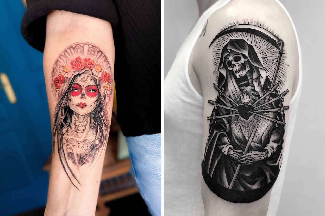 27+ Delicate Santa Muerte Tattoo Ideas That Make a Bold Artistic Statement Featured Lookbook Collage