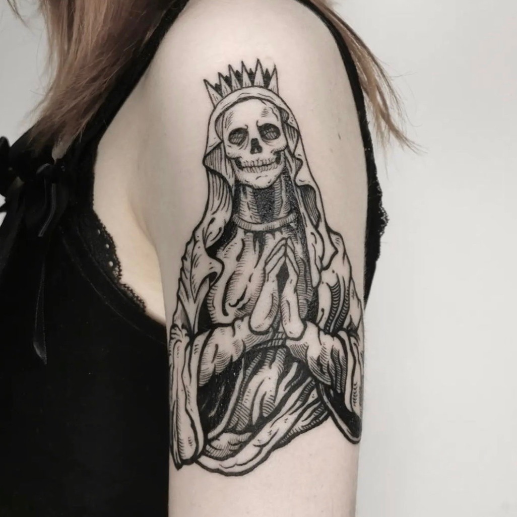 Intricate Santa Muerte Praying Tattoo Design Tattoo Design