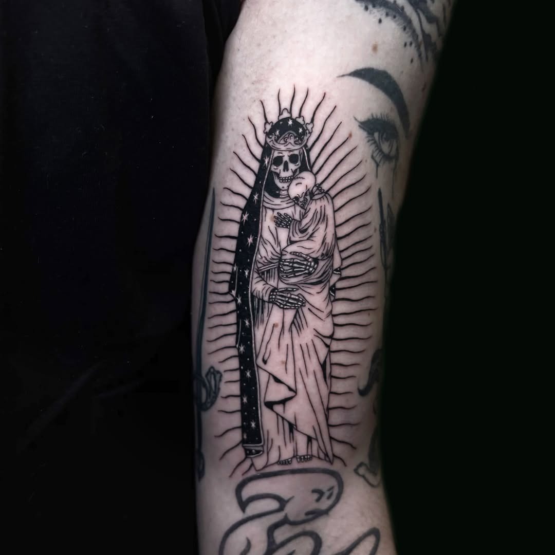 Intricate Santa Muerte tattoo depicting life and death Tattoo Design