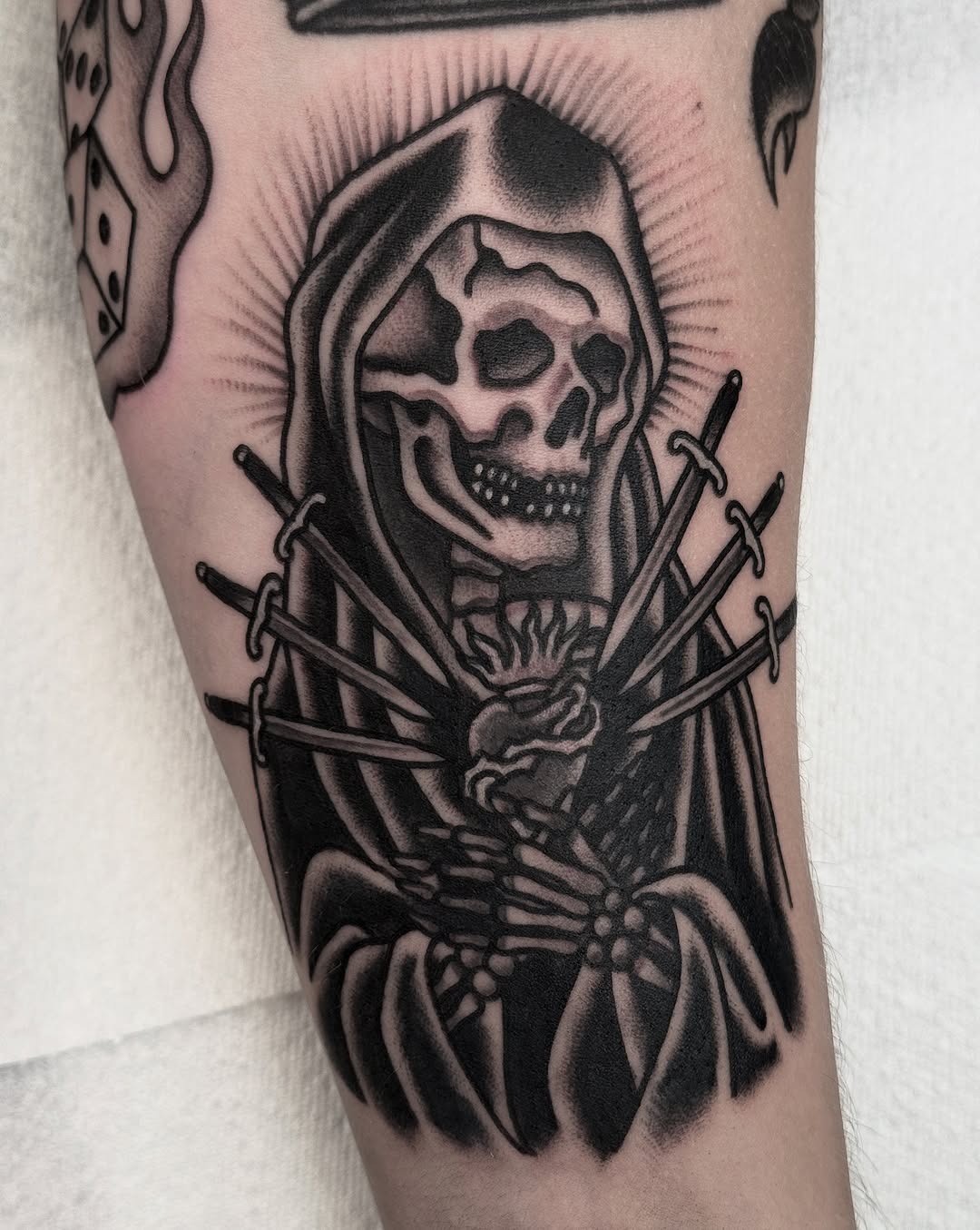 Intricate Santa Muerte tattoo with swords Tattoo Design