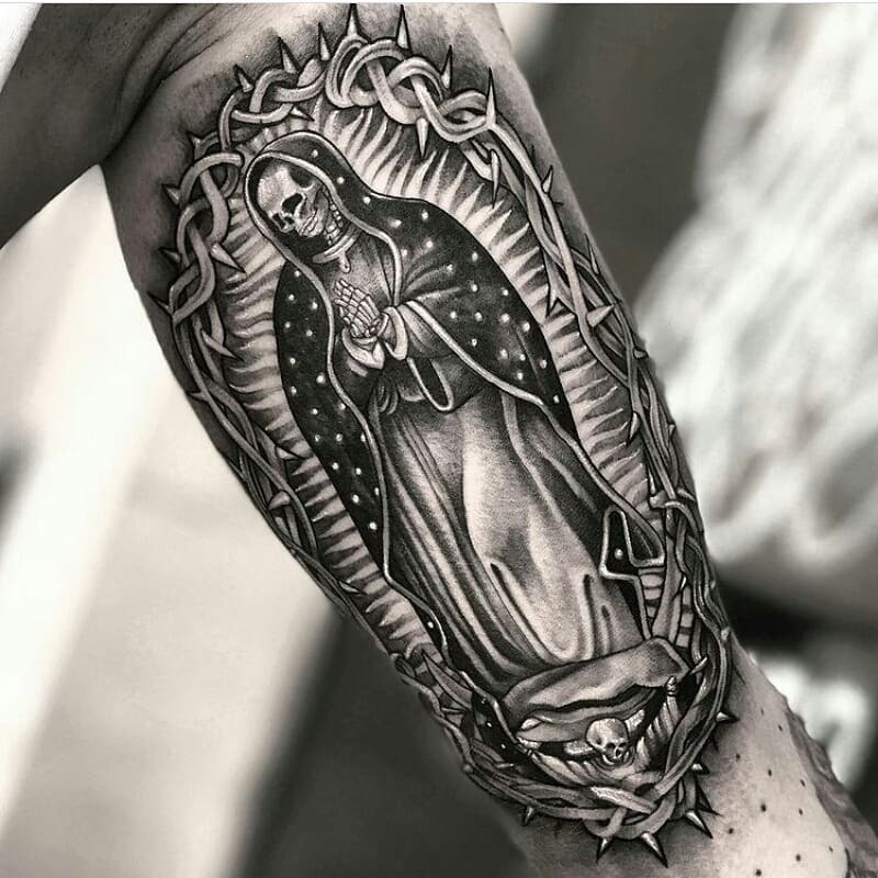Striking Santa Muerte with detailed design features Tattoo Design