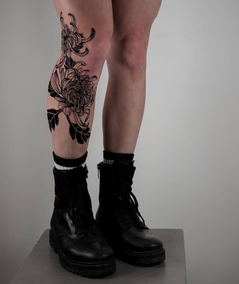Bold Black Chrysanthemum Tattoo Design