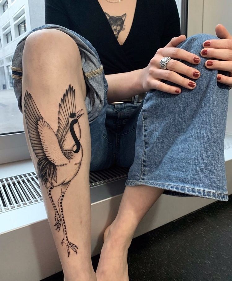 Elegant Crane Illustration Tattoo Design