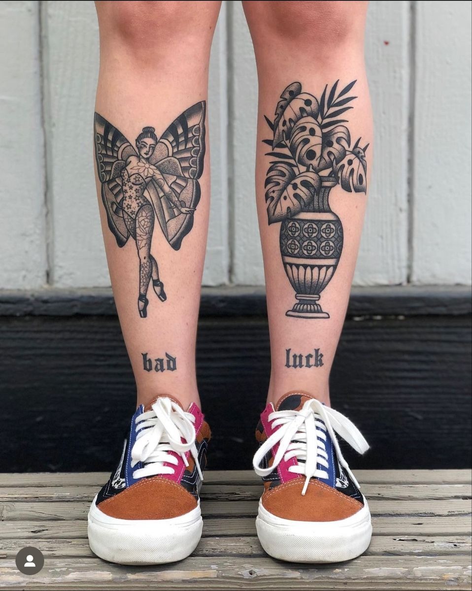 Fairy and Botanical Pair Tattoo Design