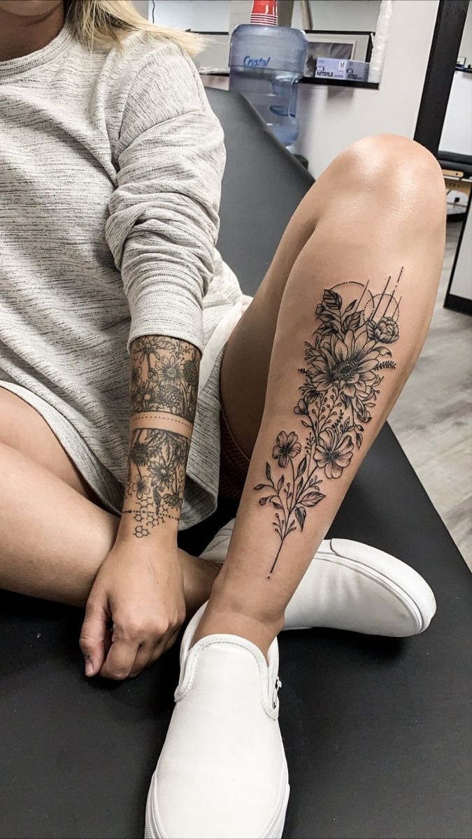 Fine Line Wildflower Bouquet Tattoo Design