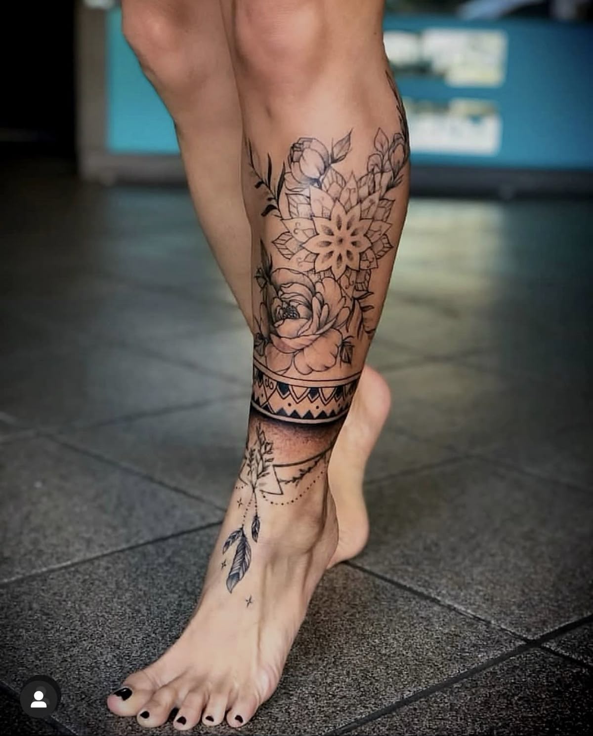 Floral Mandala with Anklet Detail Tattoo Design