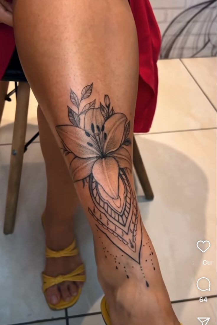 Lily with Geometric Accents Tattoo Design